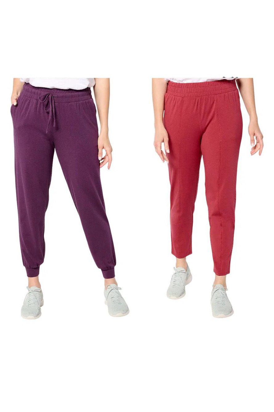 AnyBody Cozy Knit Jogger and Ankle Pant Set BlkBry/Fig - Tall